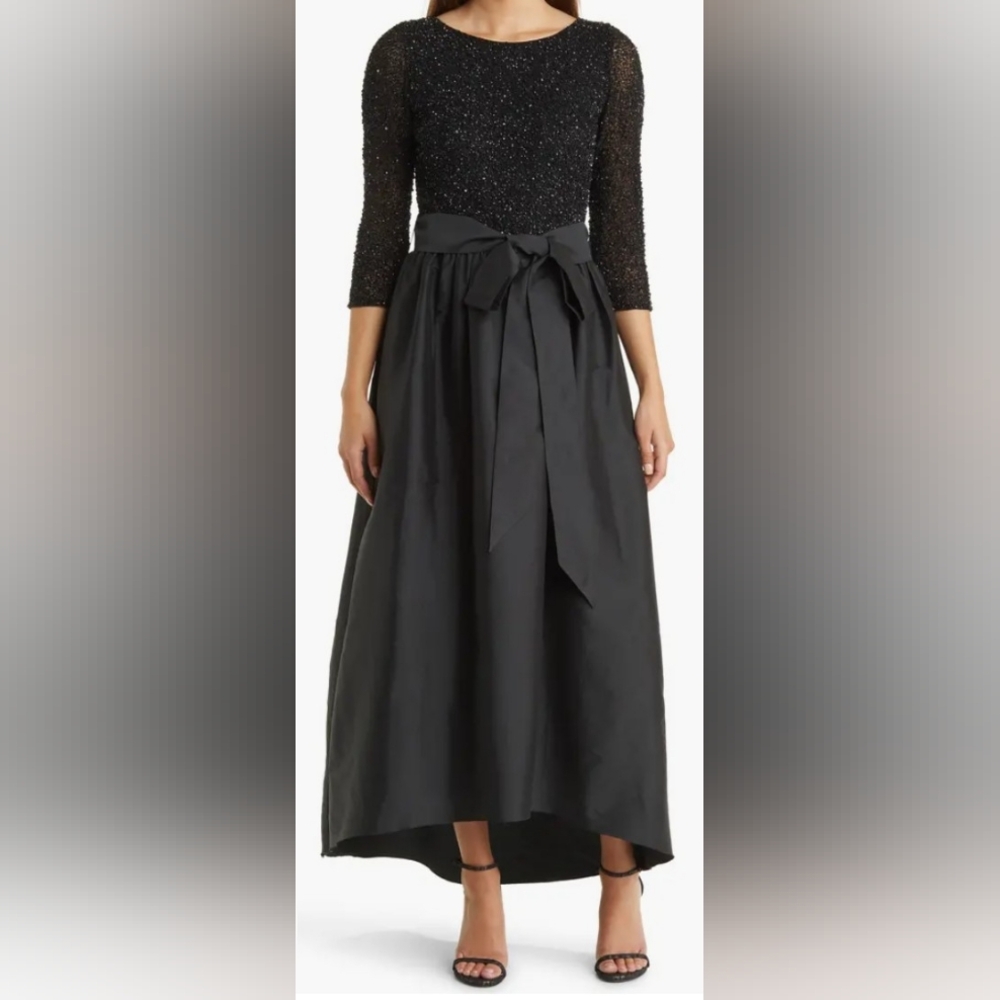 Pisarro Nights Beaded Bodice Taffeta A-Line Gown